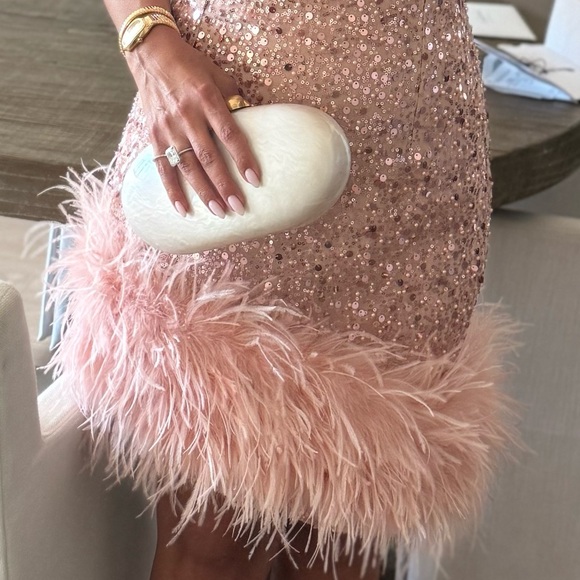 Nadine Merabi Pink Sequin dress with feathers - Picture 3 of 3